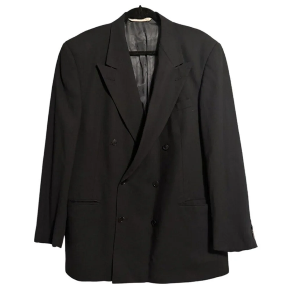 Perry Ellis Vintage Barneys Blazer Button Black Blazer Jacket XL Made In The USA